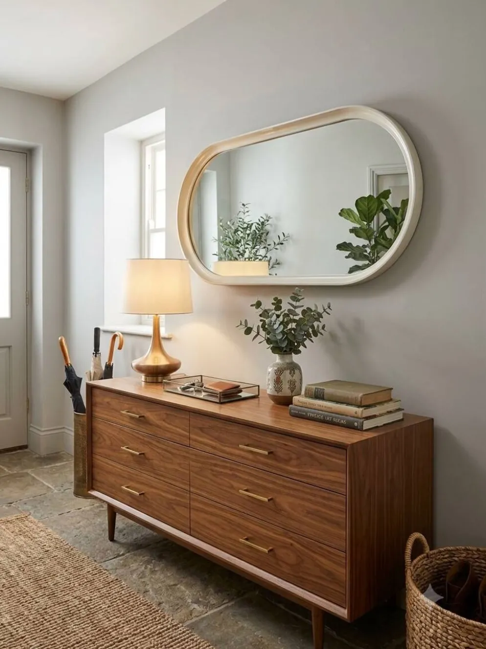 Miroir ovale en laqué blanc des années 70