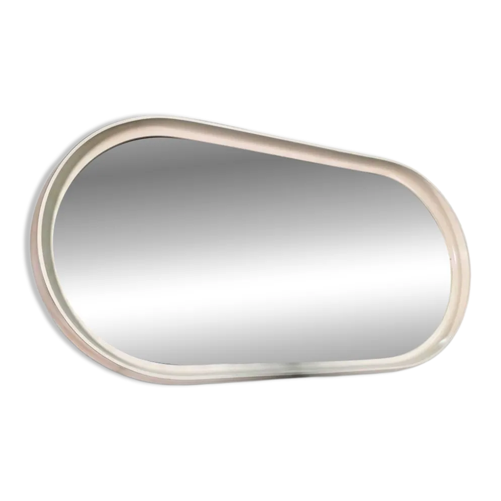 Miroir ovale en laqué blanc des années 70