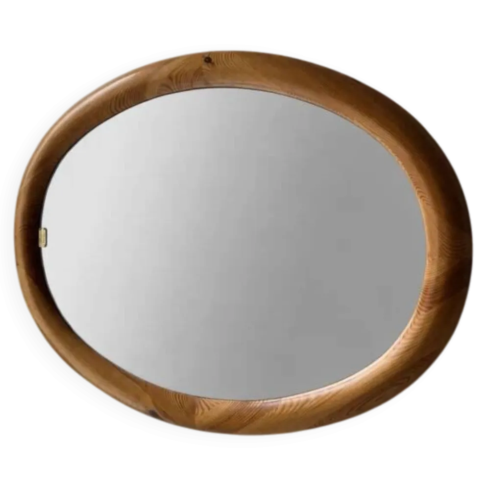 Miroir ovale en pin Glasmaster Markaryd Suède années 1970