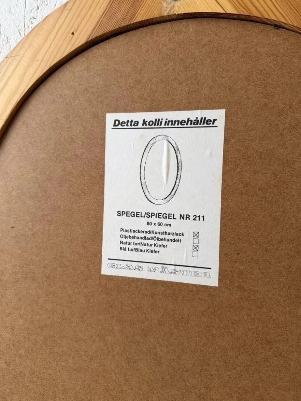 Miroir ovale en pin Glasmaster Markaryd Suède années 1970