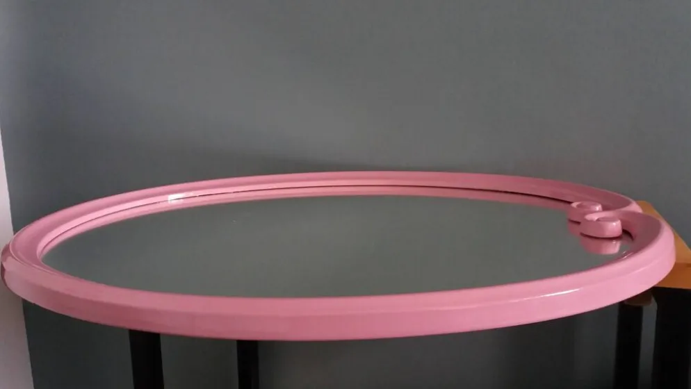 Miroir ovale fonte émaillée rose