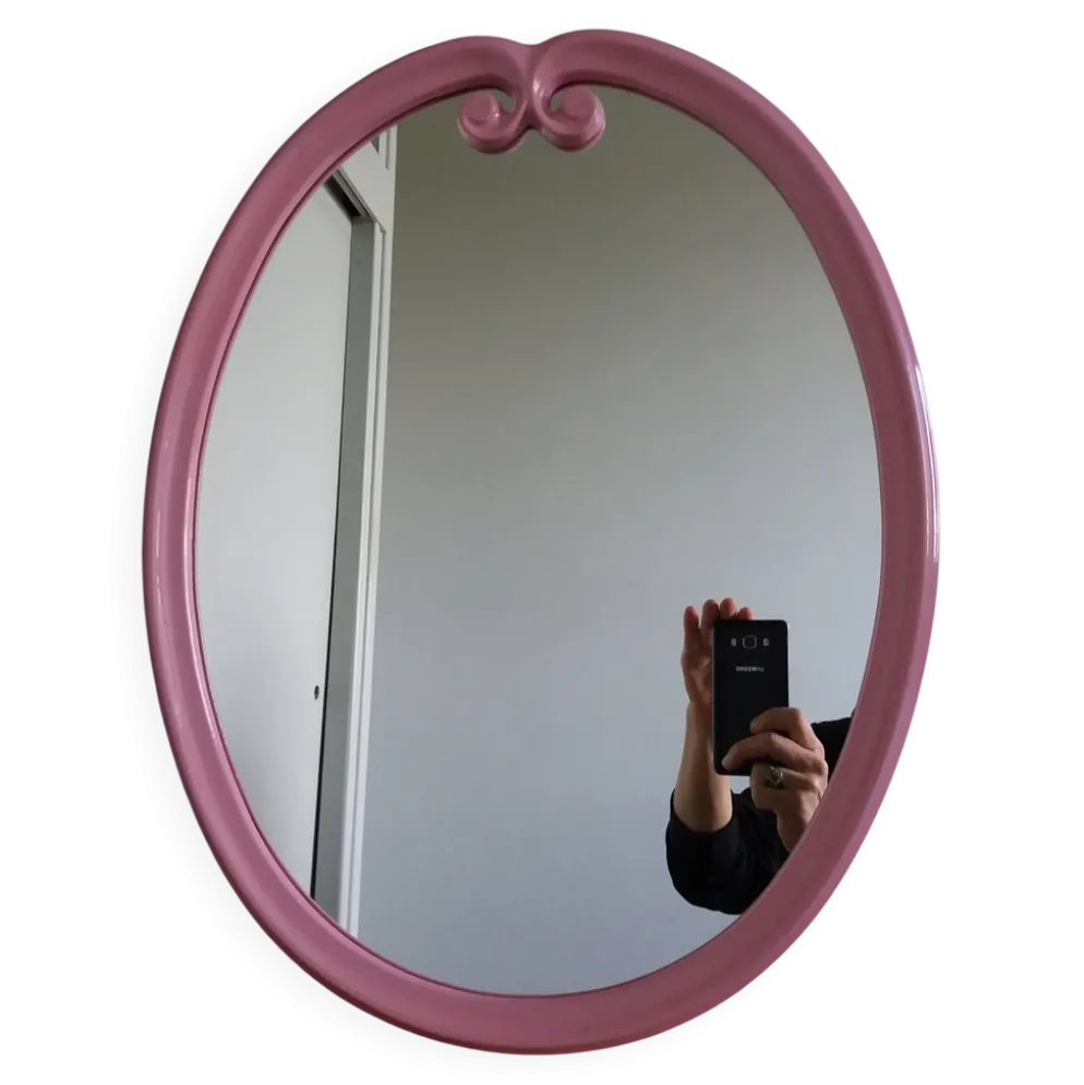 Miroir ovale fonte émaillée rose