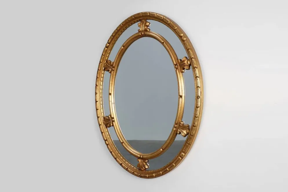 Miroir ovale incliné de style néoclassique du 20e siècle par Deknudt, Belgique