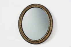Miroir ovale néoclassique français en noir et or, 20e siècle