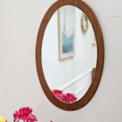 Miroir ovale scandinave en teck – années 60