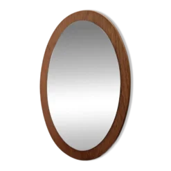 Miroir ovale scandinave en teck – années 60