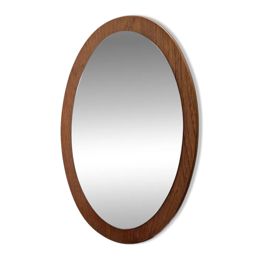 Miroir ovale scandinave en teck – années 60
