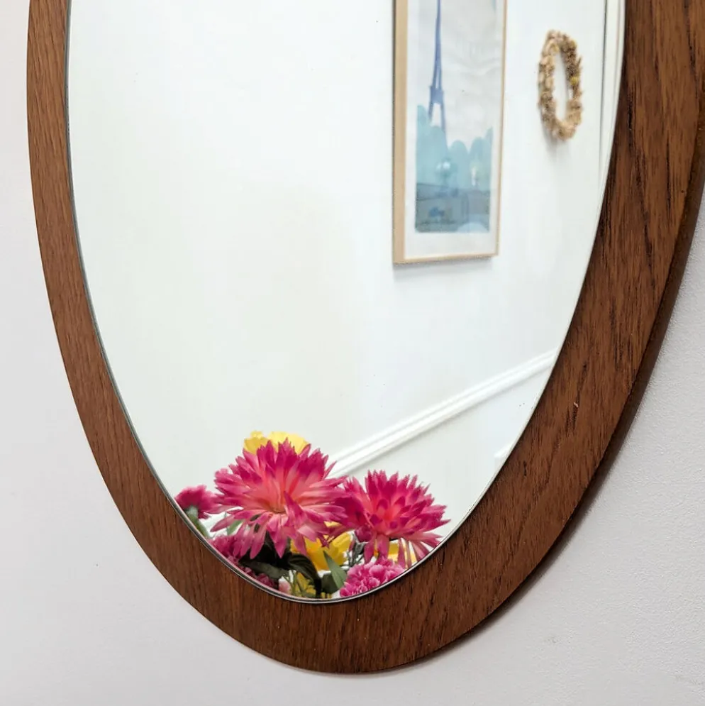 Miroir ovale scandinave en teck – années 60