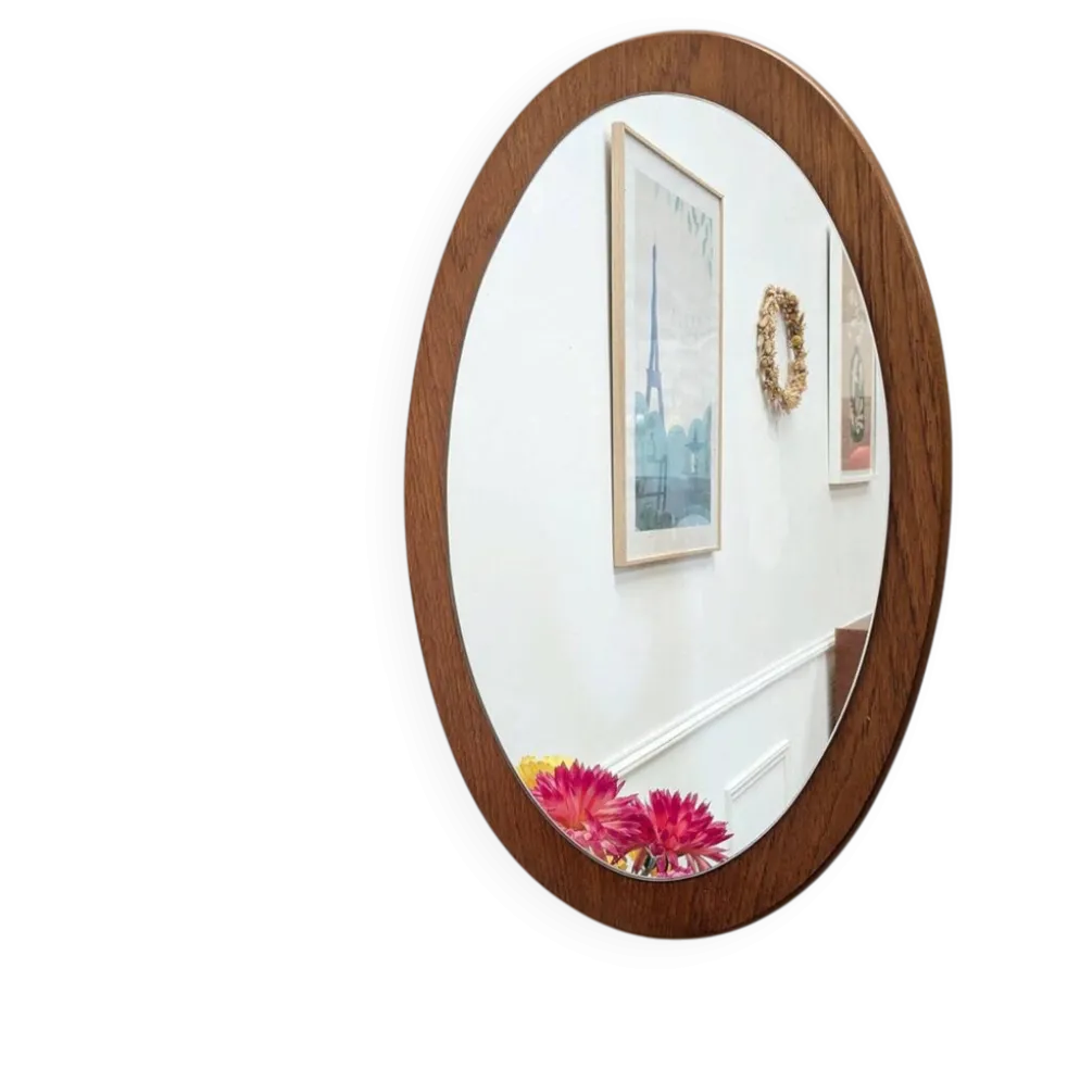 Miroir ovale scandinave en teck – années 60