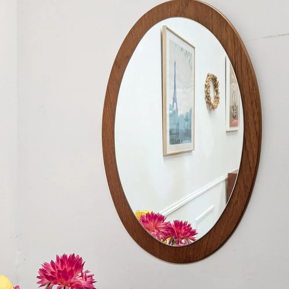 Miroir ovale scandinave en teck – années 60