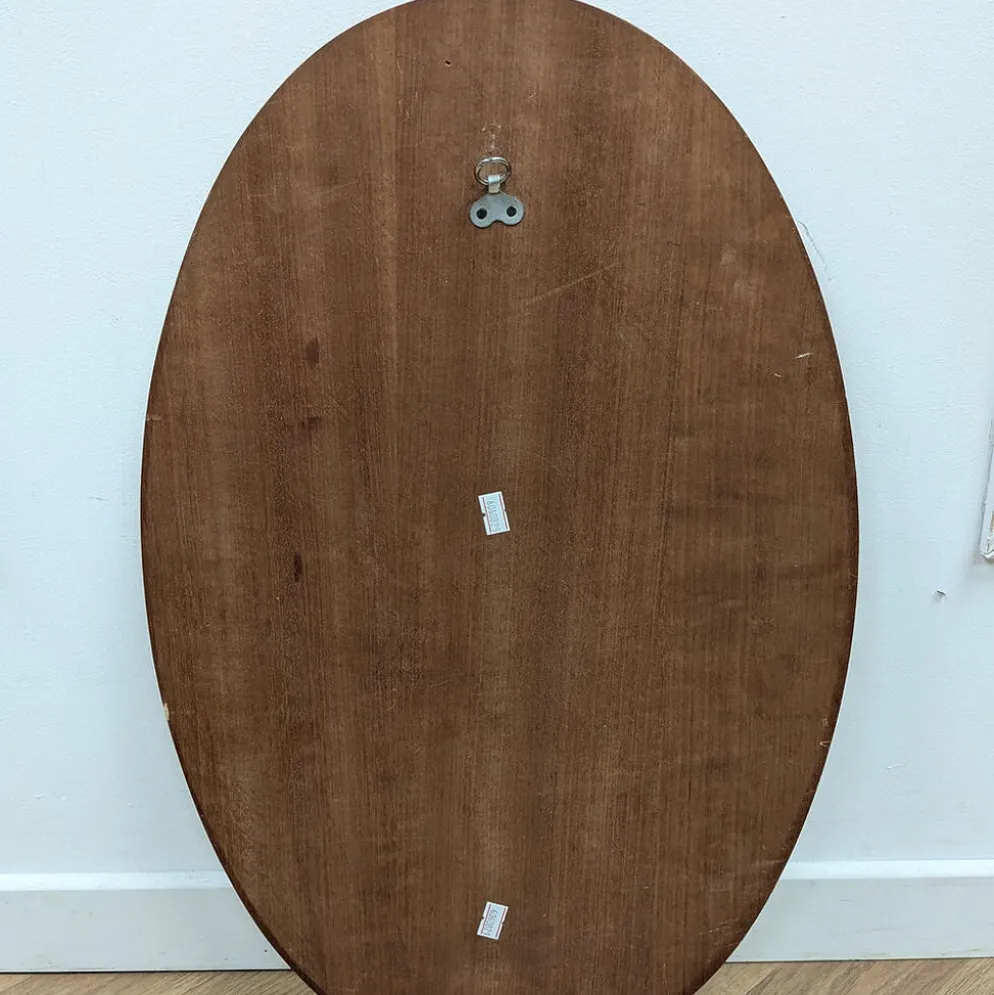 Miroir ovale scandinave en teck – années 60