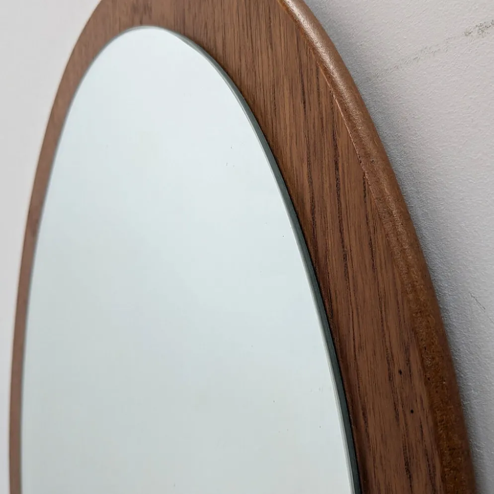 Miroir ovale scandinave en teck – années 60