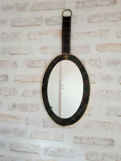 Miroir ovale vintage à décor de tartan