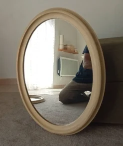 Miroir ovale vintage en bois patiné