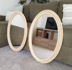 Miroir ovale vintage en bois patiné