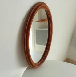 Miroir ovale vintage en chêne massif années 60/70
