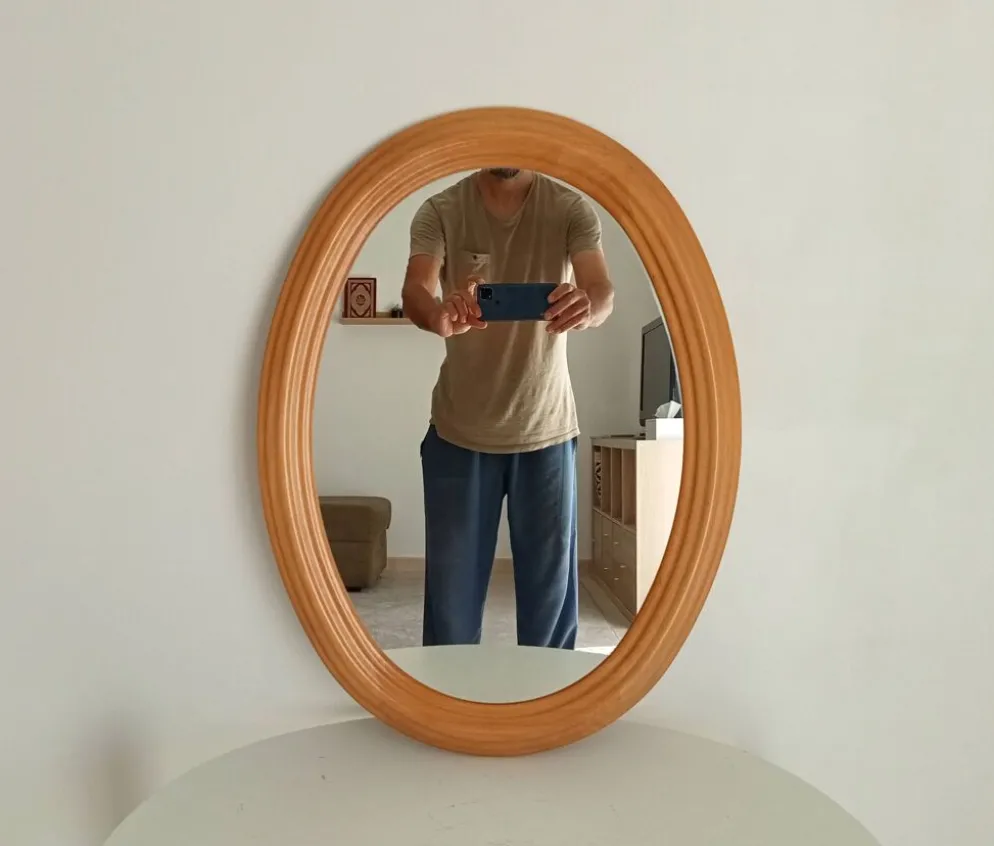 Miroir ovale vintage en hêtre années 70/80