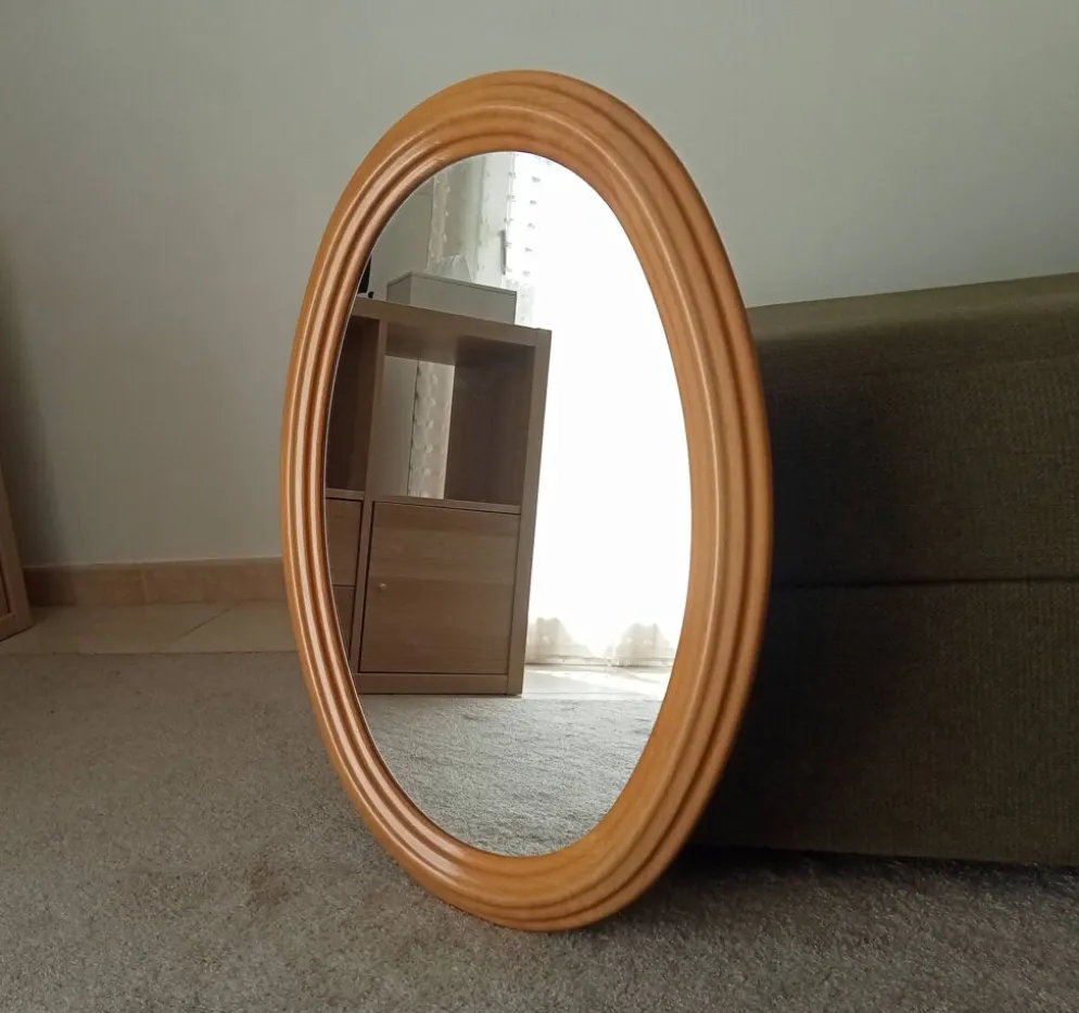 Miroir ovale vintage en hêtre années 70/80