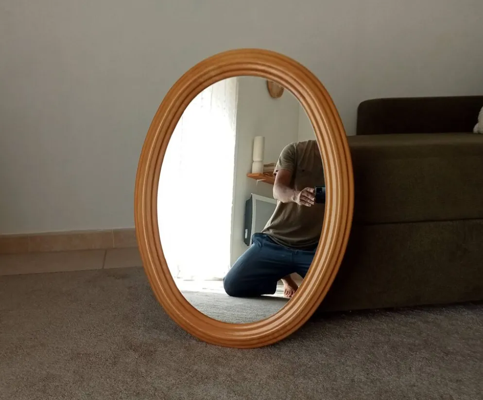 Miroir ovale vintage en hêtre années 70/80