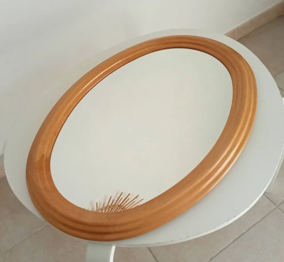 Miroir ovale vintage en hêtre années 70/80
