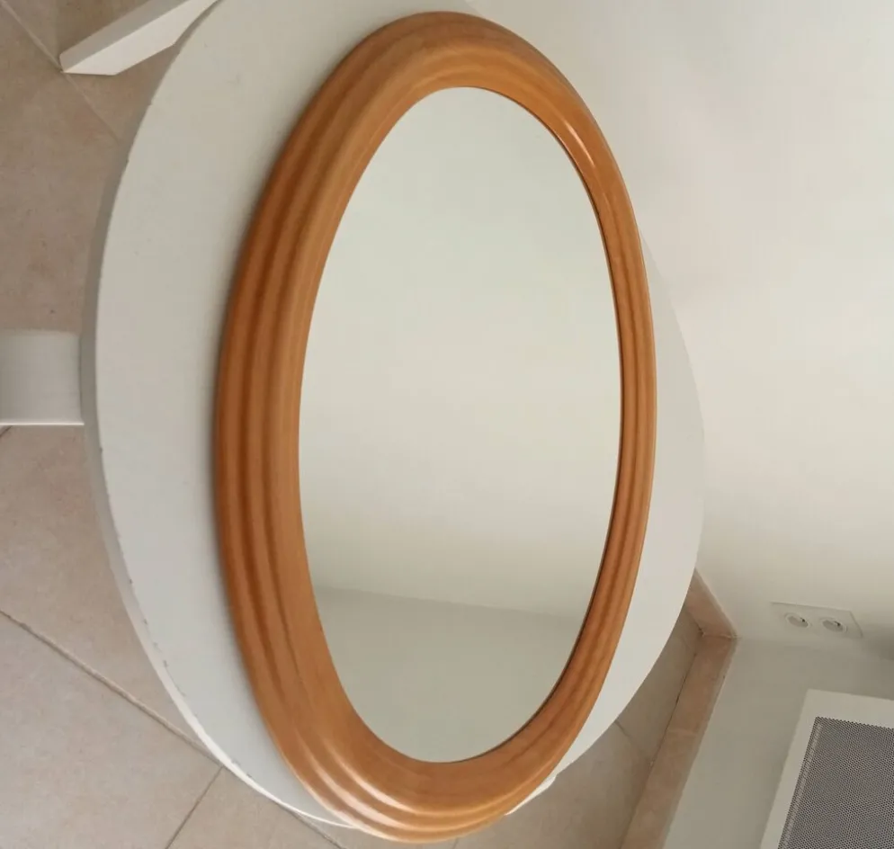 Miroir ovale vintage en hêtre années 70/80
