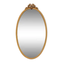 Miroir ovale vintage en métal doré à nœud – style Louis XVI / romantique