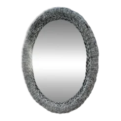 Miroir ovale vintage en osier tressé années 60