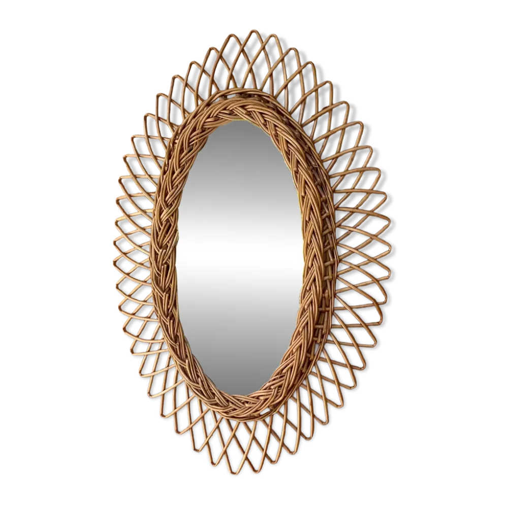 Miroir ovale vintage en rotin