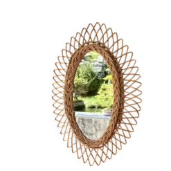 Miroir ovale vintage en rotin