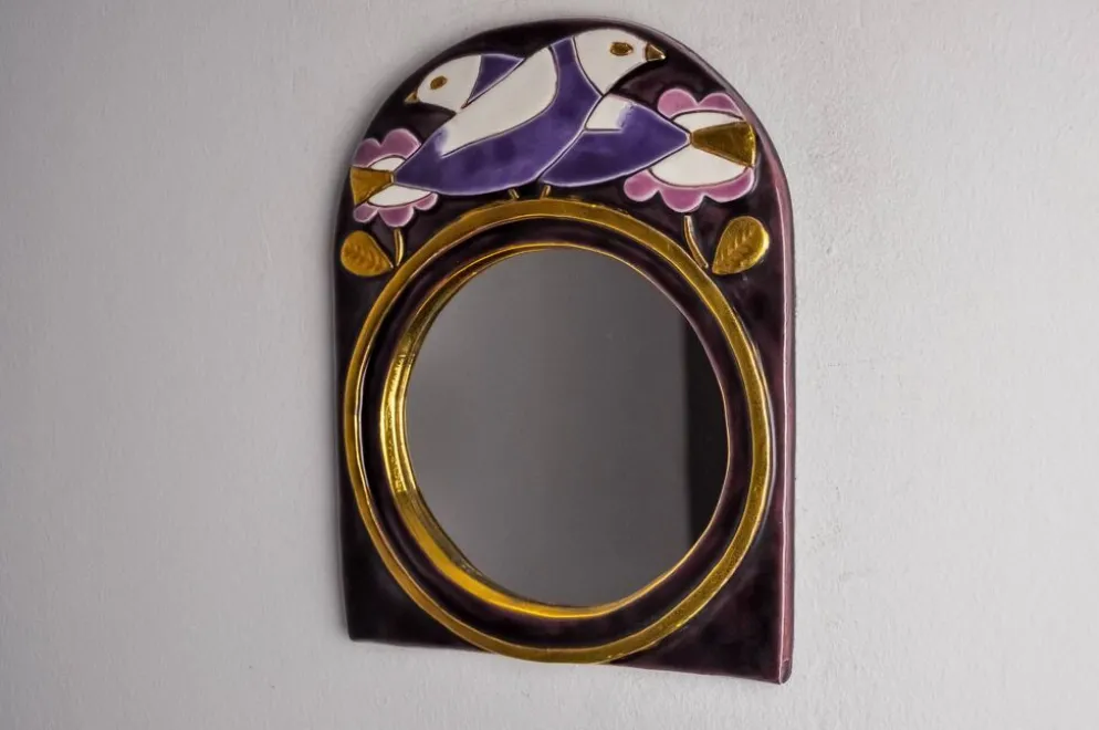 Miroir Paradisiers par Mithé Espelt, céramique, France, 1970