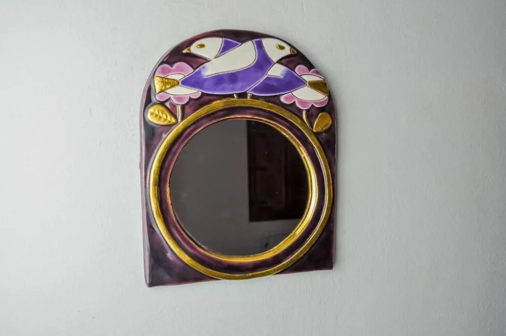 Miroir Paradisiers par Mithé Espelt, céramique, France, 1970