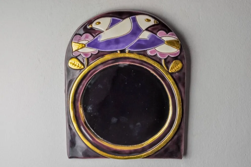 Miroir Paradisiers par Mithé Espelt, céramique, France, 1970