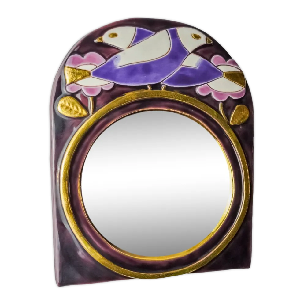 Miroir Paradisiers par Mithé Espelt, céramique, France, 1970