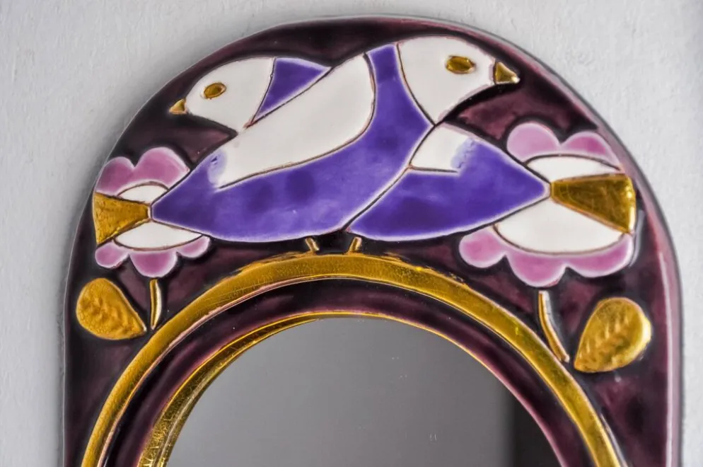 Miroir Paradisiers par Mithé Espelt, céramique, France, 1970