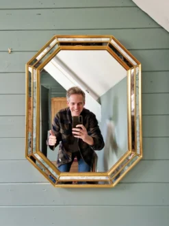 Miroir à parcloses en bois doré, Deknudt (Belgique),1970