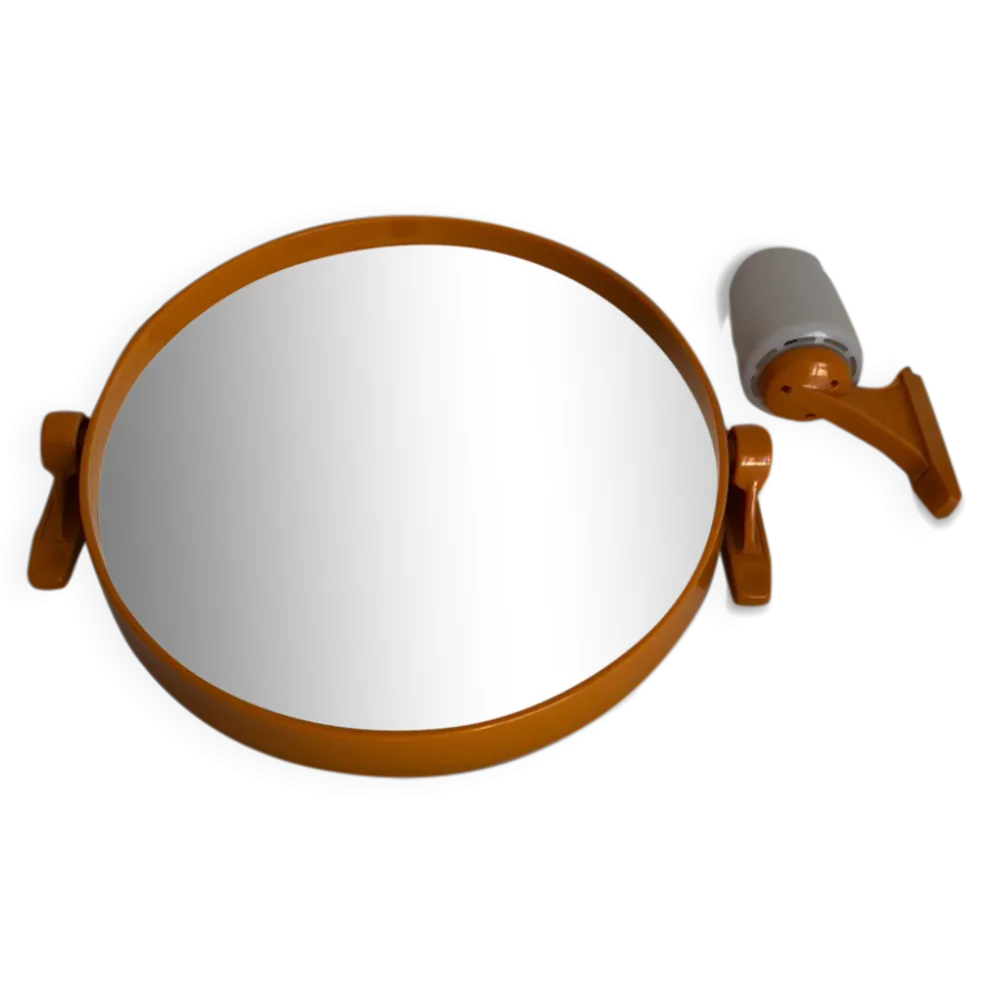 Miroir plastique orange inclinable avec son applique assortie