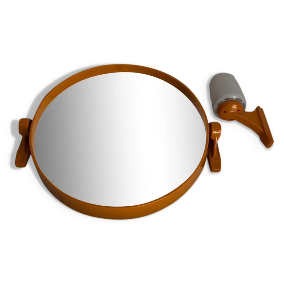 Miroir plastique orange inclinable avec son applique assortie