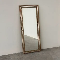 Miroir plein longueur en faux bambou doré vintage – Hollywood Regency, années 1980