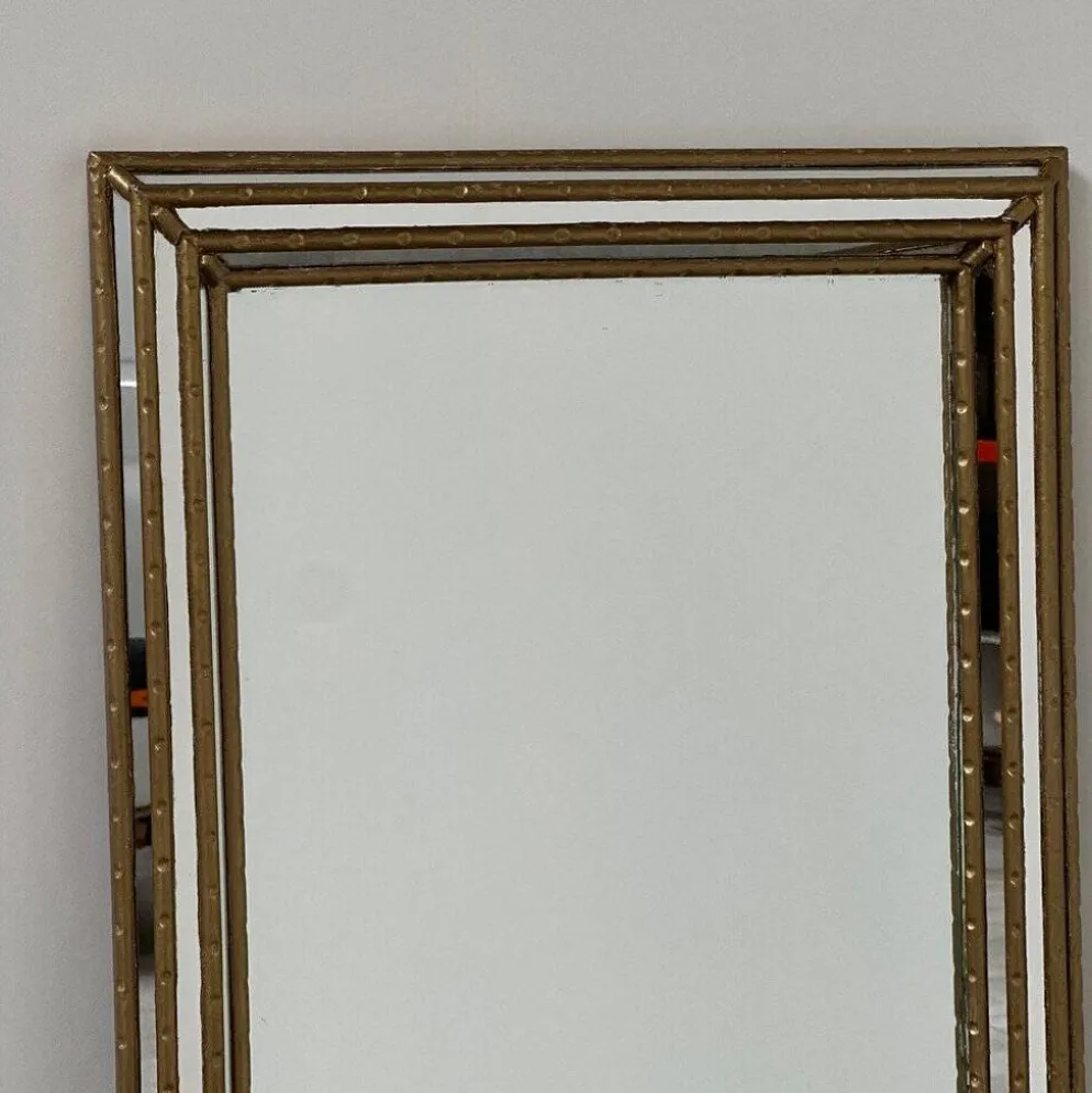 Miroir plein longueur en faux bambou doré vintage – Hollywood Regency, années 1980
