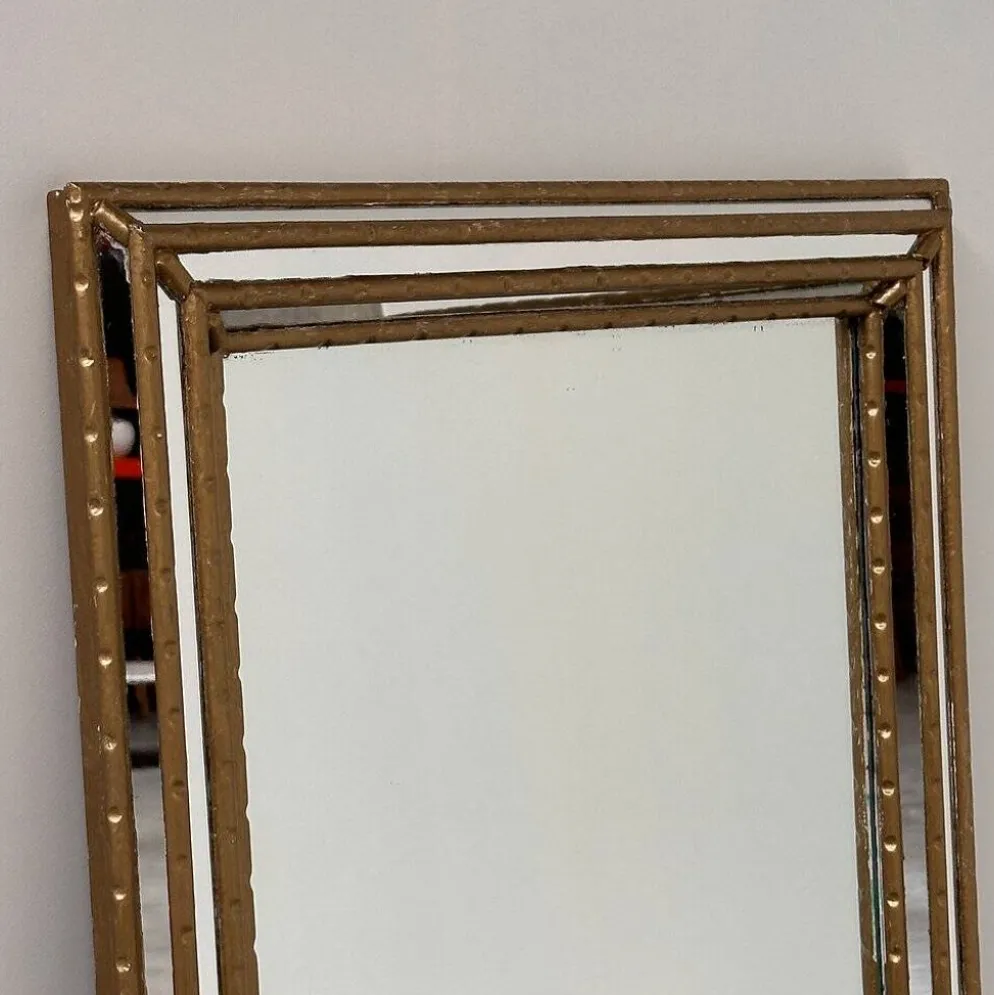 Miroir plein longueur en faux bambou doré vintage – Hollywood Regency, années 1980