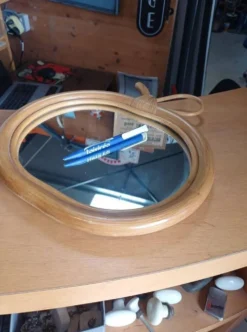 Miroir pomme en rotin vintage / osier - Années 60/70