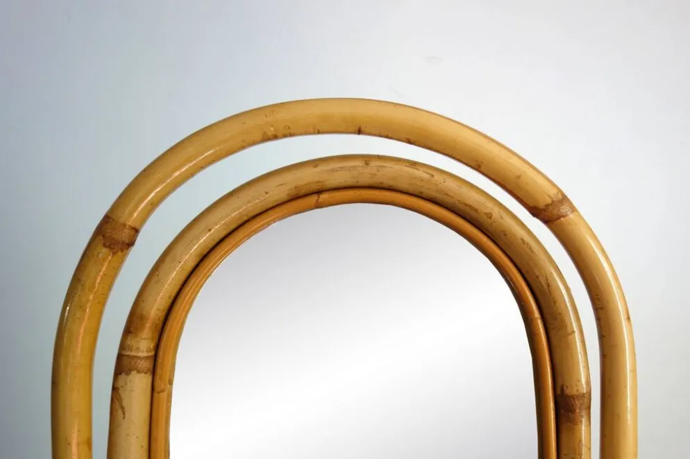 Miroir psyché osier tressé et bambou, années 70/80