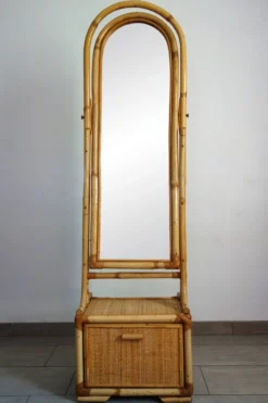 Miroir psyché osier tressé et bambou, années 70/80