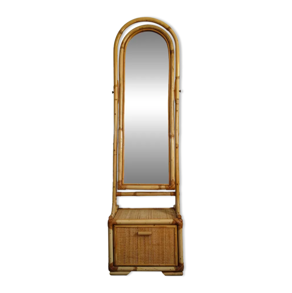 Miroir psyché osier tressé et bambou, années 70/80