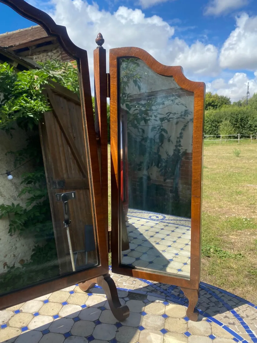 Miroir psyché triptyque en acajou