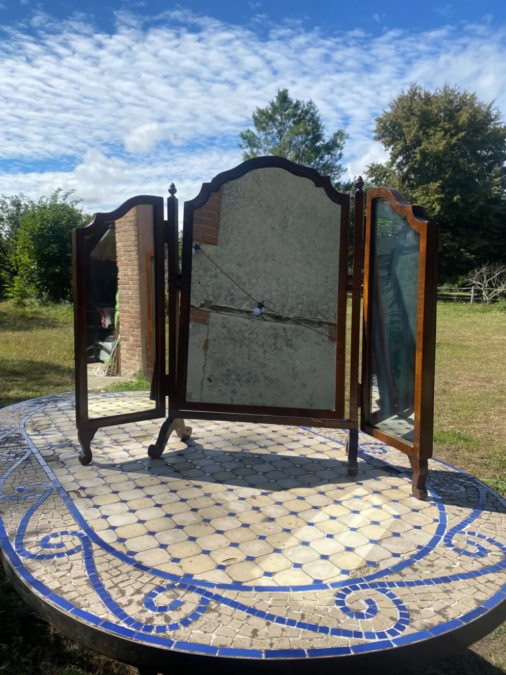 Miroir psyché triptyque en acajou