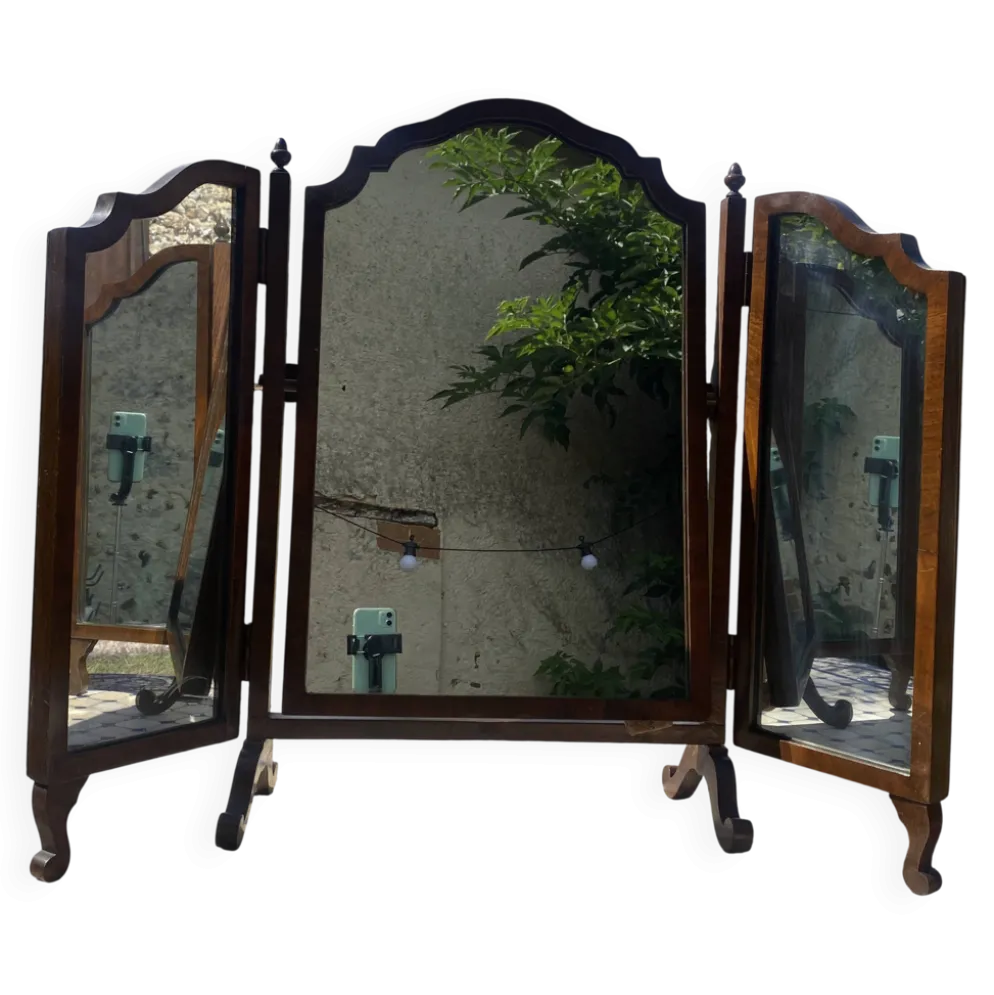 Miroir psyché triptyque en acajou