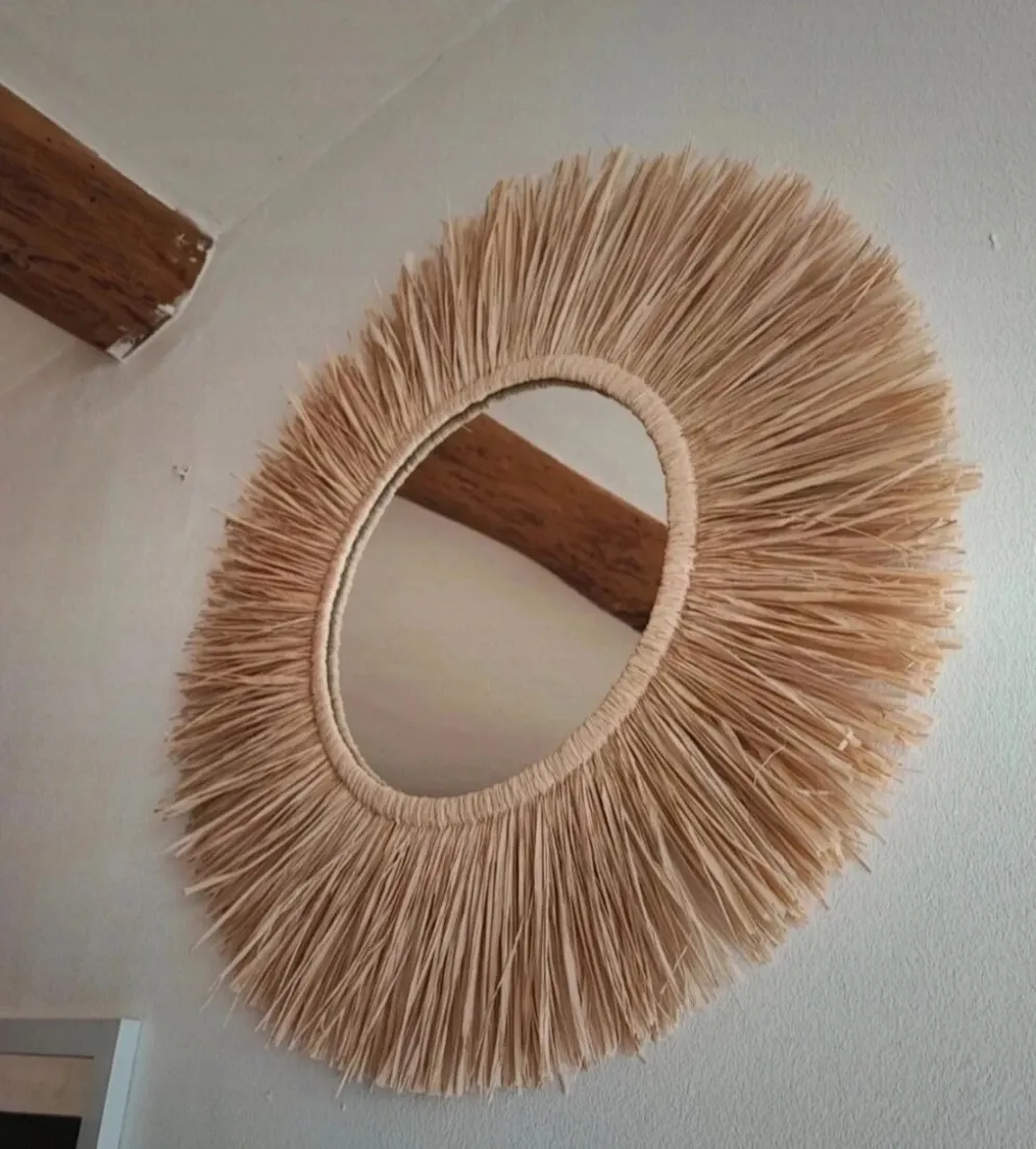 Miroir raphia fait main, création artisanale