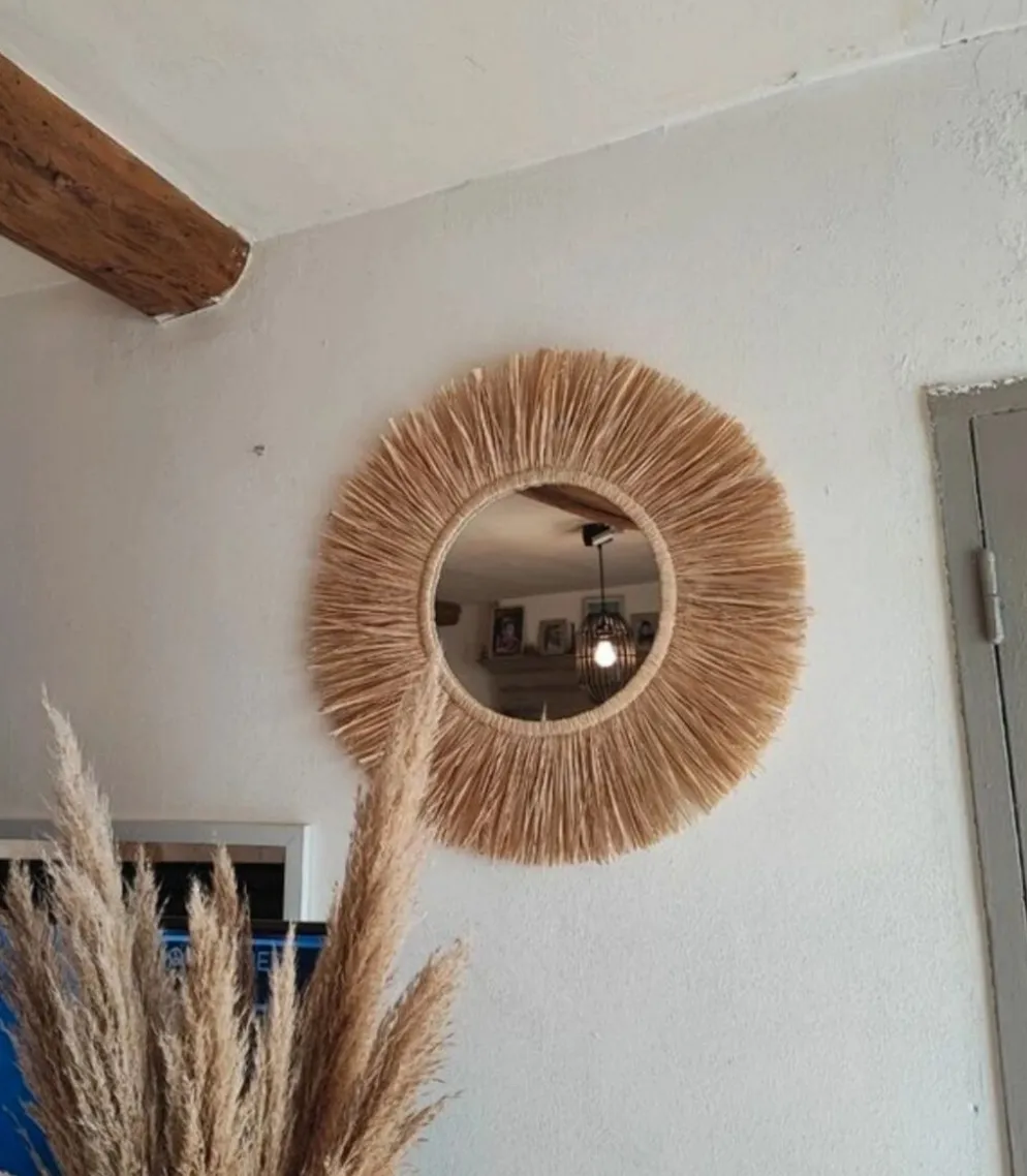 Miroir raphia fait main, création artisanale
