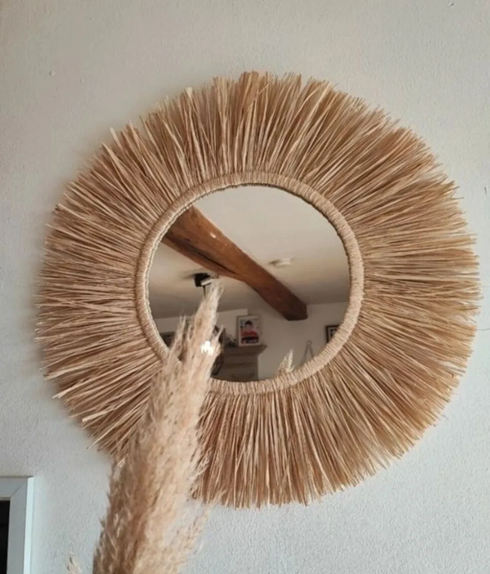 Miroir raphia fait main, création artisanale